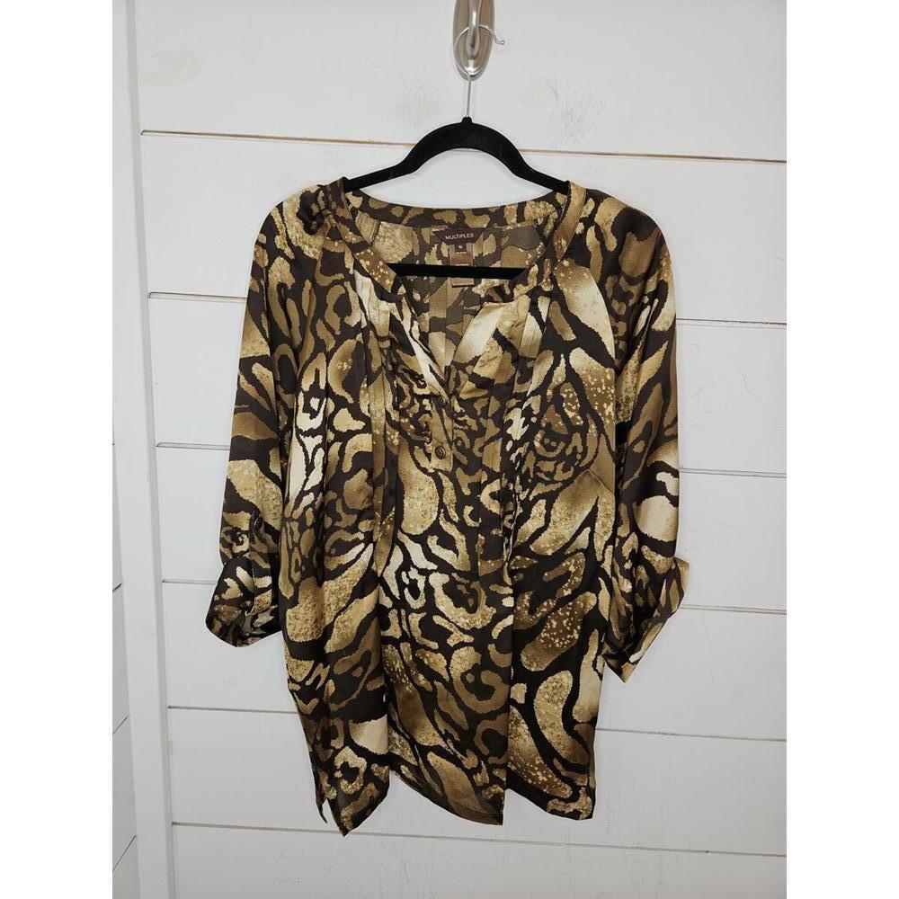 Multiples Medium Brown & cream animal print oversized tunic